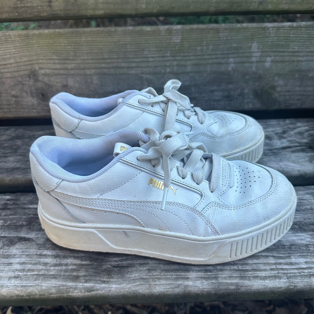 Puma Karmen Rebelle White Gold Leather Platform Sneakers Womens Size 7.5 Y2K 90s